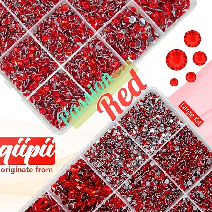 Red Crystal Resin Rhinestones w B7000 Jewelry Glue for Bedazzling Crafting 2mm-6mm Flatback Stones Ruby Diamonds Crystals Gems Bedazzler Kit for Nails Face Eyes Makeup Tumblers Bottles Crafts