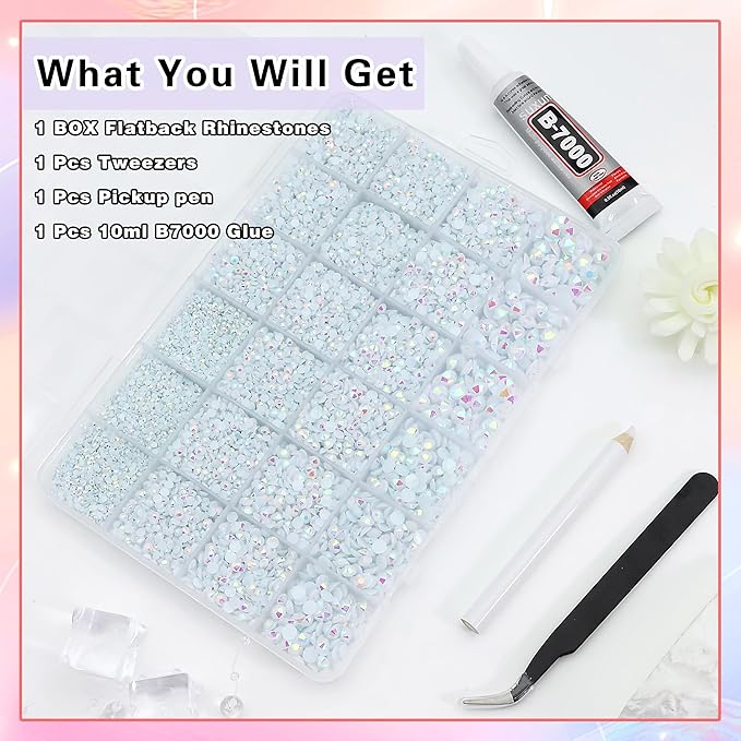 RODAKY Resin Jelly Rhinestones for Crafting Bedazzling,2-6MM Rhinestones for Nails Art,Jelly White AB Nail Rhinestone and Gems,Nail Diamond Flatback Gems Crystals Charms for Nail Design DIY Makeup