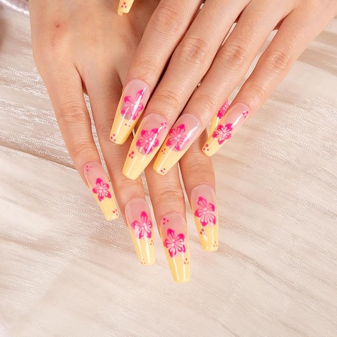 LOVFUL Press on Nails Waikiki Beach | Handmade with Full Covered Crystals | Reusable Full Cover Nails | Coffin Classic Regular 1.3 in | H285-M