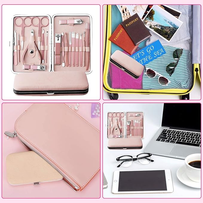 Manicure Sets For Women Gift Manicure set Prosesional, Nail Clippers Manicure Kit Pedicure Kit 18 in 1 Aceoce Luxury Manicure Pedicure Set kit Travel Gifts Choice for Women Mother Men