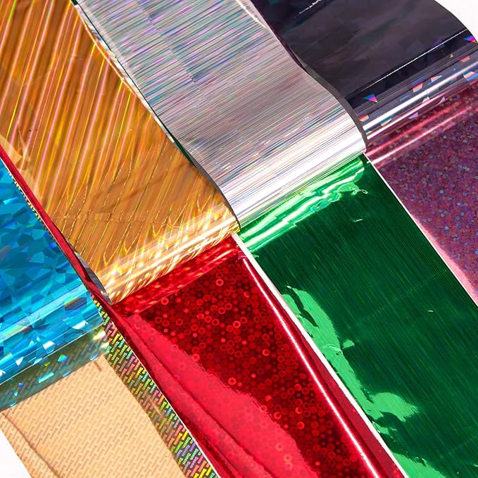 DANNEASY 300 Sheets Holographic Nail Foils Film, Iridescent Nail Art Transfer Foil Stickers Gold Metallic Neon Foil Paper Sheets Starry Sky Star Design Sticker for Nails Decoration Supplies