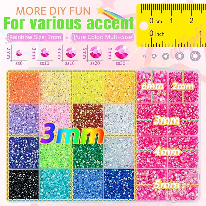 2mm-6mm Rose Pink AB Resin Rhinestones w B7000 Glue for Crafting Bedazzling Flatback Colorful Jelly Stones Diamonds Gems Bedazzler Kit for Nails Face Eyes Makeup Tumblers Bottles Crafts Shoes