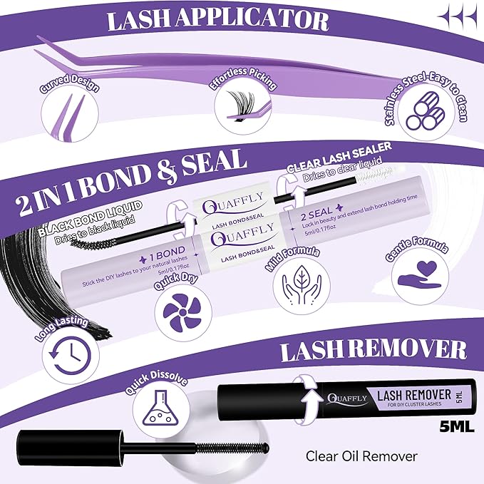 Lash Clusters Kit 949pcs Natural Cluster Lashes With Bottom Lash Manga Lashes with Lash Bond and Seal Remover Dual-Ended Brush Headband Wristband Tweezer Lash Extension Kit for Beginner