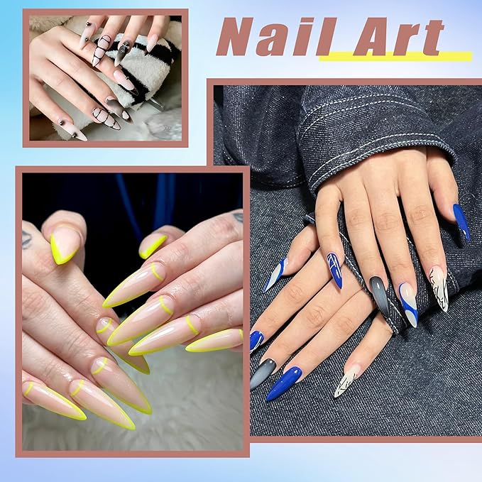 ELLEWIN 480PCS No C Curve Clear Nail Tips, Half Cover Coffin and Almond Nails for Acrylic Nails Kit, 10 Sizes Soft Gel Fake Nails Extension for Salons and Home DIY Gifts