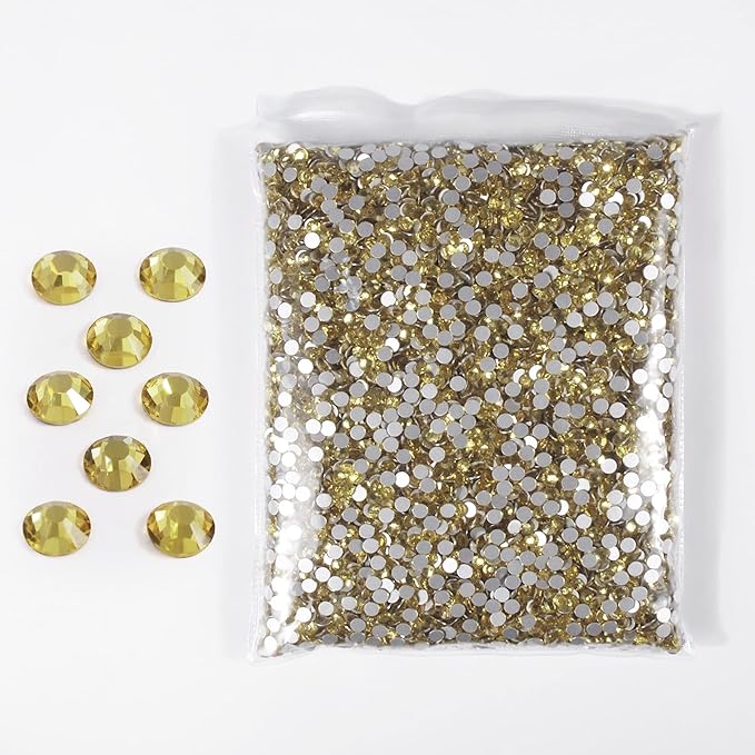 SS3-SS20 Crystal Glass Rhinestone Round Shape Flatbase Strass for DIY Nail Art Decorations Craft Making 14400PCS/Bag (SS10：2.7-2.8mm, Light Yellow)
