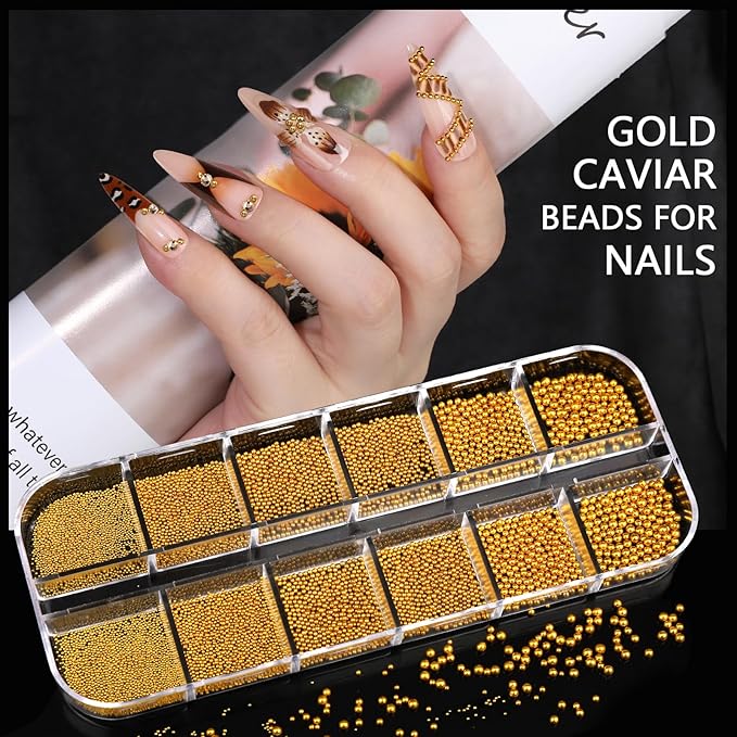 Teentior Nail Charms Gold Rhinestones for Nails with 15 Sheets Gold Nail Stickers, 6 Boxes Nail Gems Pearls for Nails, Cross Nail Charms for Nails Design Nail Art Rhinestones, Caviar Beads for Nails