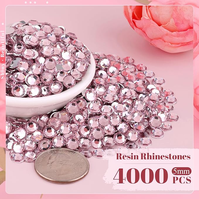 4000PCS 5mm Resin Rhinestones in Bulk (Light Pink), Bedazzling Flatback Crystals Rhinestones for Crafting DIY Nail Decoration, Gems Diomand Charms for Tumbler Shoes Clothing Fabric