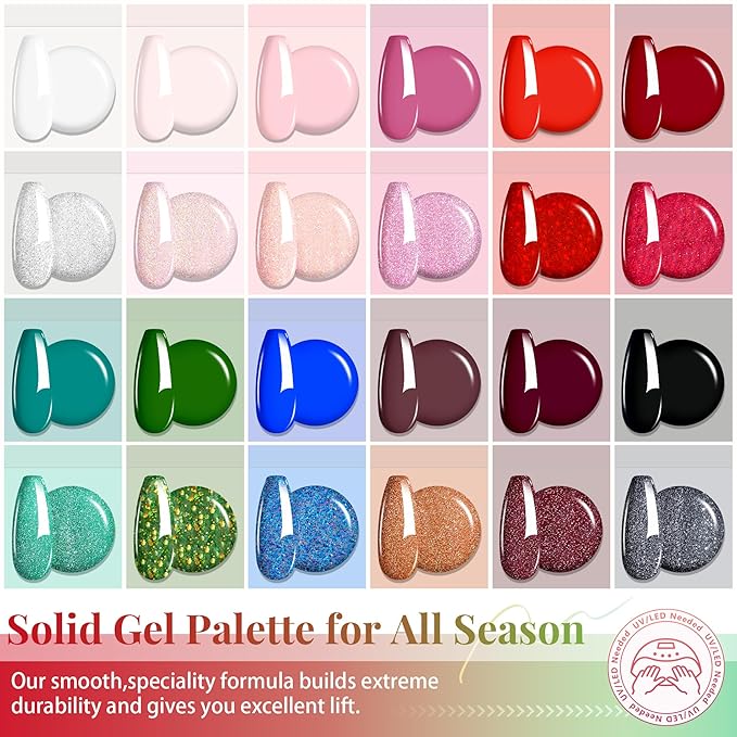 ABAC 24 Colors Christmas Nail Art Gel,Sponge Pat Paint for Ombre Blush Blooming Aura,No Wipe UV/LED Curing Gel for Floral Painting DIY