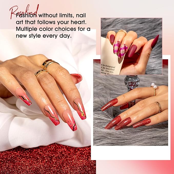 ROSALIND Red Gel Polish, 12 Colors Burgundy Glitter Red Nail Polish for Nail Art, Bloody Mary Collection Cherry Wine Colors Winter U V Gel Nail Polish Gift
