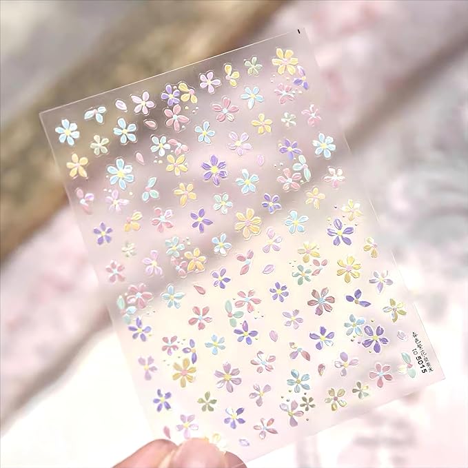 Dedyel Summer Wildflowers Nail Sticker 5D Embossed Wildflower Nail Stickers Spring Summer Red Yellow Blue White Flower Design Nail Art Decoration for Women Girls Kids