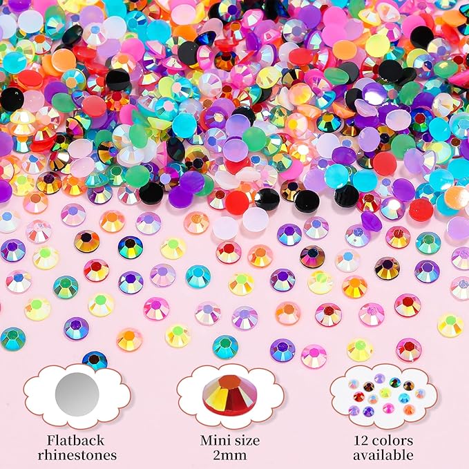 3D Mini Small Metal Stainless Steel Caviar Nail Beads Balls, 0.8-3mm Gold Silver Alloy Nail Art Chain Charms Studs with Tweezers and Dual-end Brush (8-K1-2mm-jelly)