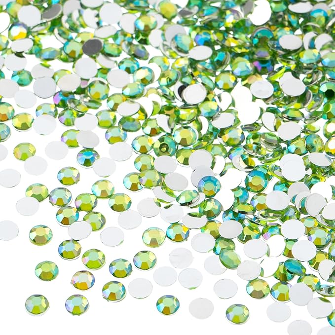 John Bead 2000 Pieces 4mm (SS16), Peridot AB, Acrylic Round Flat Back Rhinestones for Jewelry Making, DIY Crafts, Nail Art, Face Makeup, Clothes