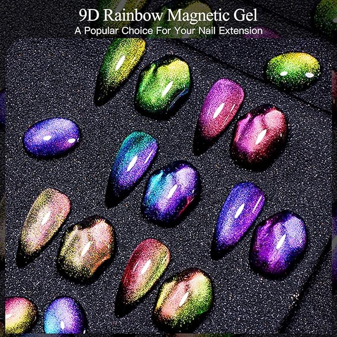 MEET ACROSS 9D Cat Eye Gel Nail Polish, 12 Pcs Chameleon Galaxy Magnetic Gel Polish Set with Base Top Coat and Magnet Stick Soak Off Nail Art Salon Manicure Home Ladies Gift