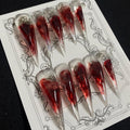 Halloween Press on Nails Luxury Long Stiletto Handmade Eagle Claw Reusable ABS Material Curved Fake Nails Lace Blood Gradient Design Cat Claw Glossy Glue on Nail Transparent Thick Acrylic Nails(M)
