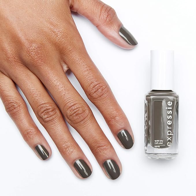 essie Expressie Nail Polish, Quick-Dry Muted Gray Nail Polish, Vegan, No Time For Local, 0.33 fl oz