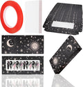 71 Pcs Empty Press on Nails Packaging Box 35 Pcs White Background Papers and 1 Double Sided Tape, Empty Nail Package Box Set for Press on Nail Business (Black Sun Moon)