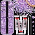 Resin Jelly Rhinestones for Crafting with B7000 Jewelry Glue, 1 Box Light Purple AB Flatback Crystal with 3Pcs 10ml Glue, Bedazzling Non Hotfix Gems for DIY Tumblers Clothing Shoes Manicure