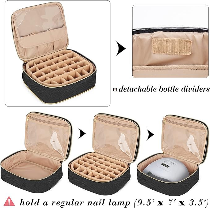 LUXJA Detachable 2 Layers Nail Polish Organizer - Hold 60 Bottles (15ml - 0.5 fl.oz), Nail Polish Case with Tools Storage Pockets (Patented Design), Black