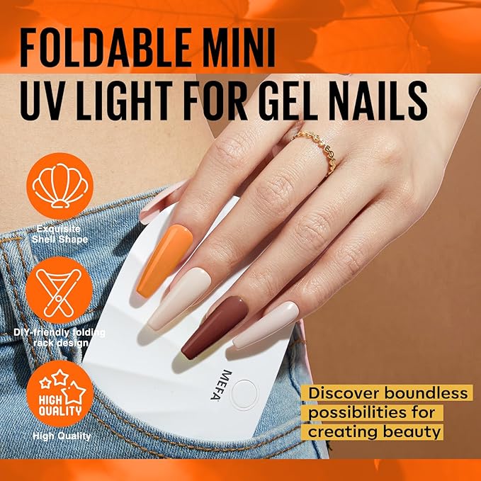 MEFA 19 Pcs Gel Nail Polish Kit with U V Light, 12 Colors Fall Gel Nail Polish Set Burgundy Red Champagne Gold Purple Glitter Soak Off Manicure Tools Halloween Beginners Salon Art DIY for Women