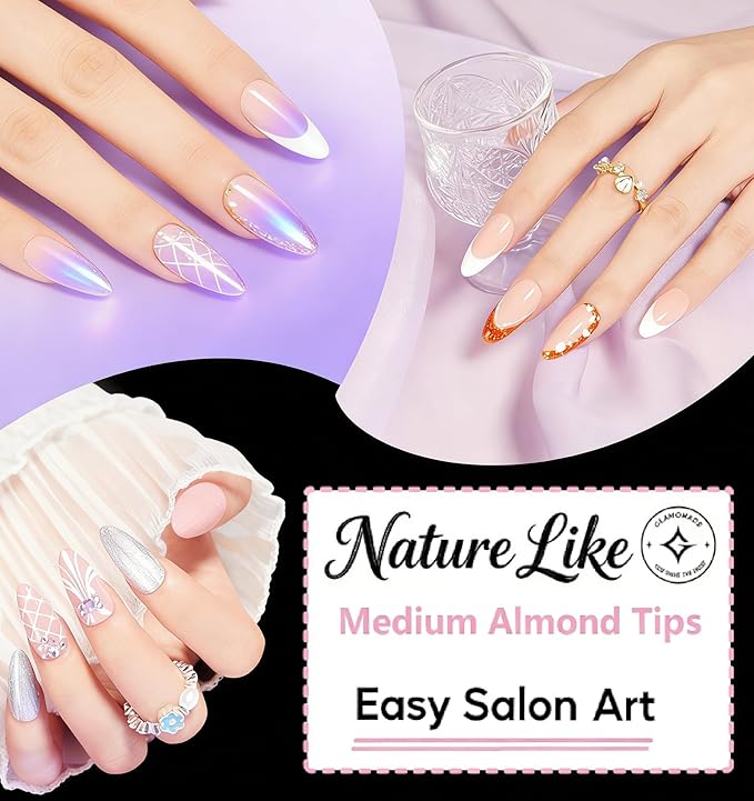 Medium Almond Nail Tips: Natural Like Real Nails, 12 Sizes Soft Gel Press Ons Fit 90% Nails, 50% Less Prep, Clear Pre-Shaped Fake Nails for Salon & Home DIY (312pcs)