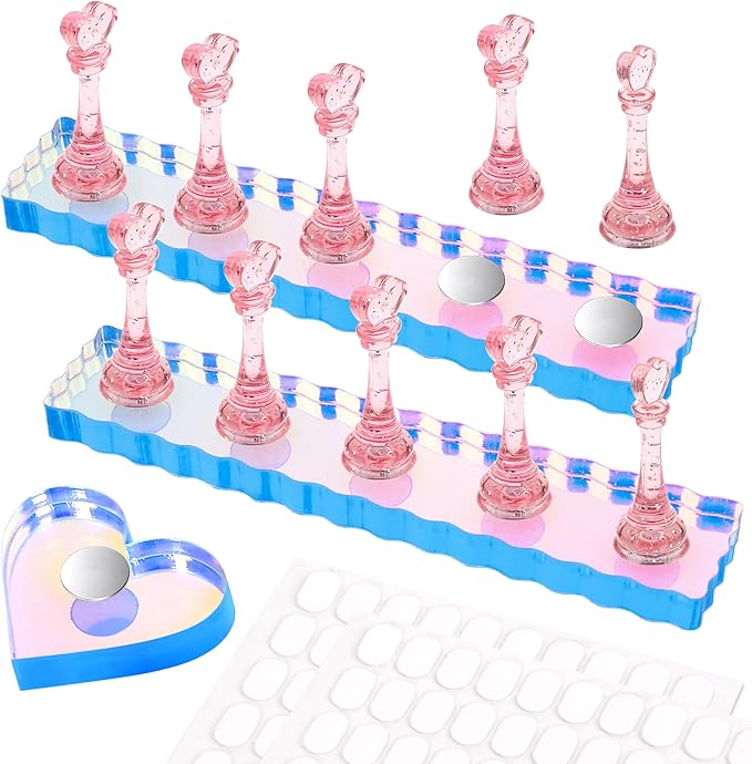 2 Set Nail Stand, Nail Holder for Painting Nail Stand for Press Ons with Double-sided Tape Acrylic Magnetic Fake Nail Holder for Nail Art Home DIY Salon Display Practice Supplies(Pink)