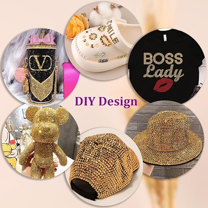 Resin Jelly Rhinestones for Crafting with B7000 Jewelry Glue, 1 Box Gold Flatback Crystal with 3Pcs 10ml Glue, Bedazzling Non Hotfix Gems for DIY Tumblers Clothing Shoes Manicure