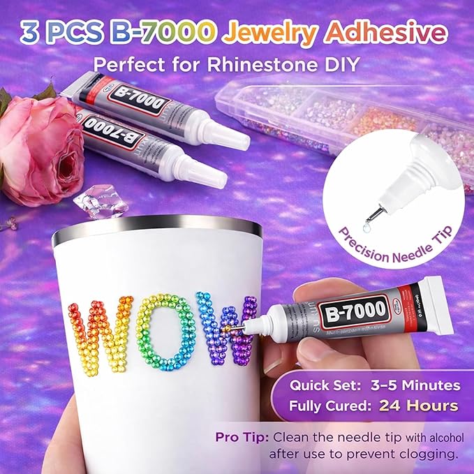 40 Colors Flatback Resin Jelly Rhinestones, 3mm 32000 Pieces with B7000 Glue for Bedazzling, Crafting, Clothing, Shoes, Nail Art, Diamond Art