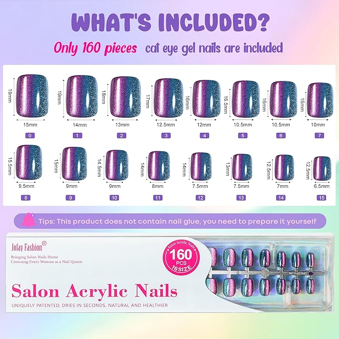 Cat Eye Press on Nails Short - 5 Styles Unique Two-color Ombre Cat Eye Press on Nails, Bt Art Box Press On Nails, Soft Gel x Coat Nails False Nails in 16 Sizes - 160 PCS Soft Glue On Nails Kit