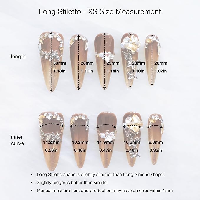 Luxury Long Stiletto Press-On Nails, Brown and Gold Stiletto with 3D Rhinestones and Pearls, Handmade False Nail 10 Pieces (XS, LS)
