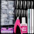 Teenitor Clear Coffin Nail Tips Set, Long Acrylic Nail Kit Full Cover Clear Press On Nails, 600 Pcs Fake Nails with Glue, Acrylic Nail Clipper Files and Buffer Polisher
