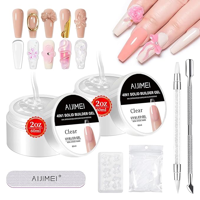 Solid Builder Gel for Nails 4fl.oz 120ml Clear Hard Gel, Non-Sticky, 3D Sculpting, Nail Extension Flase Nail Thickening Solution