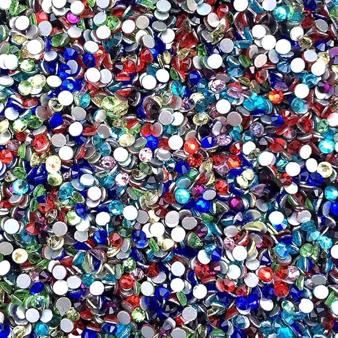 Onwon 1440 Pcs Crystal Flat Back Brilliant Round Rhinestones Glass Stones Glitter Gems Faux Diamond for Craft,Nail Art,Shoes,DIY Decorations (SS16 / 4mm, Mix Color)