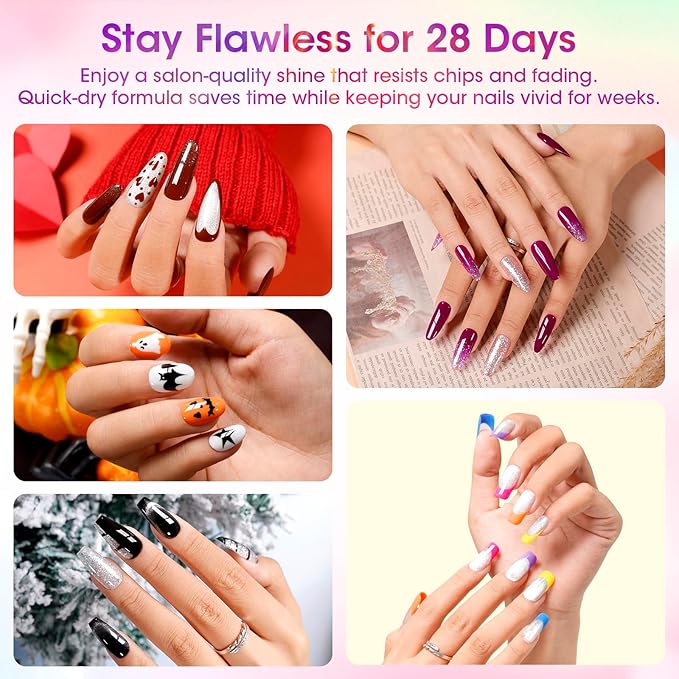 GELLEN 71pcs Gel Nail Polish Kit with U V Light, 32pcs All Seasons Color Hema-Free GelNail Polish Set with 5pcs Functional Gel Top and Base Coat, Nail Art Manicure Salon Nail Kit for Women