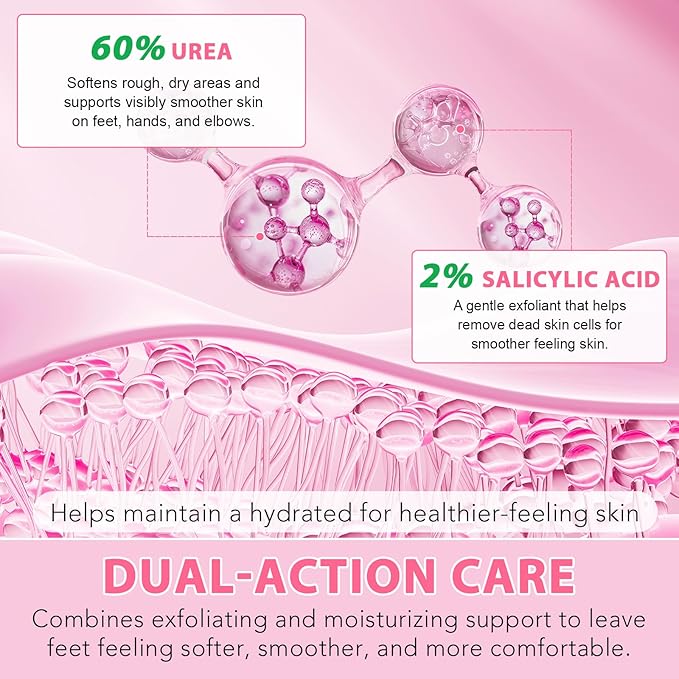 Peach+Aloe Scent Urea Cream 60% Plus Salicylic Acid 2% Foot Balm Stick for Dry Cracked/Chapped Heel, Skinned knees, Hand Intensively Hydration/Moisturization, Callus Removal/Softening/Soothing|40g+40g