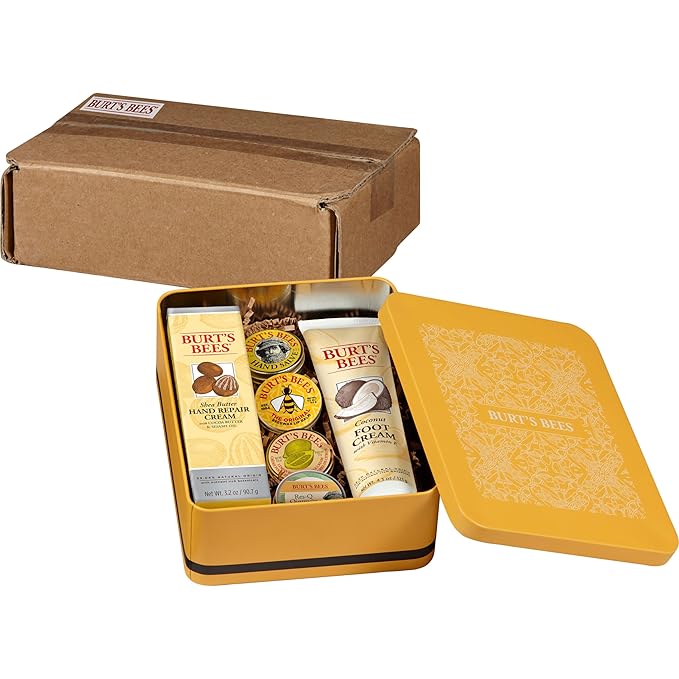 Burt's Bees Valentine's Day Gifts Ideas - Classics Set, 6 Products in Giftable Tin, Cuticle Cream, Hand Salve, Lip Balm, Res-Q Ointment, Hand Repair and Foot Cream