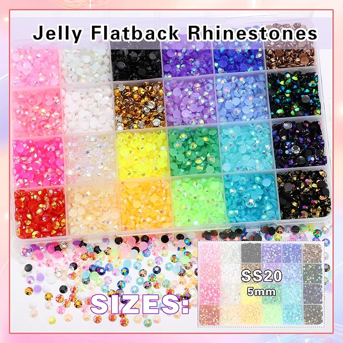 RODAKY Resin Jelly Rhinestones for Crafting Bedazzling,24 Color Rhinestones for Nails Art,5MM Nail Rhinestone and Gems,Nail Diamond Flatback Gems Crystals Charms for Nail Design DIY Makeup Decor
