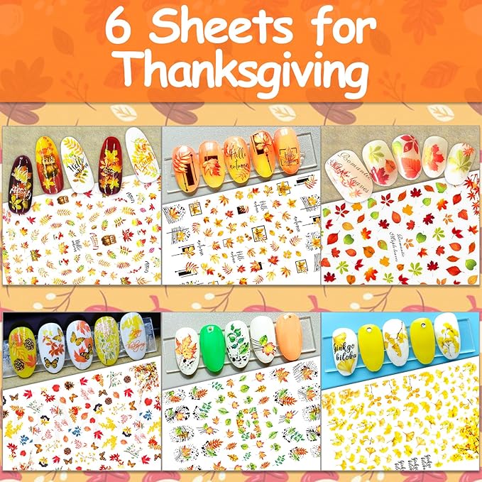 TailaiMei 24 Sheet All Holidays Nail Art Stickers, Christmas Valentine's Day Mixed Seasons Variety Pack for Halloween Fall Nail Decals, Self-Adhesive Design Thanksgiving Nail Decorations (Classical)