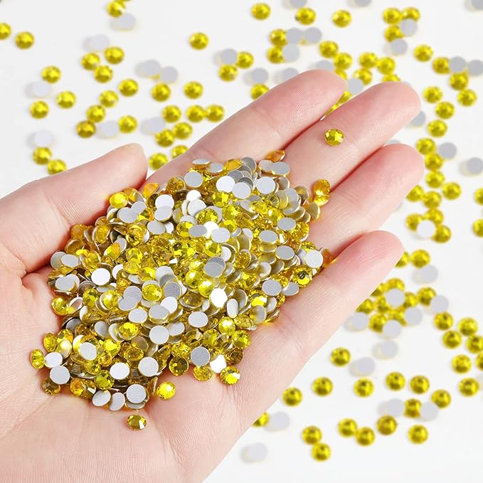 Beadsland Flatback Rhinestones Bulk,14400pcs Yellow Rhinestones for Nails Crafts Clothes DIY Decoration, Citrine/Lemon Yellow, SS10, 2.7-2.9mm