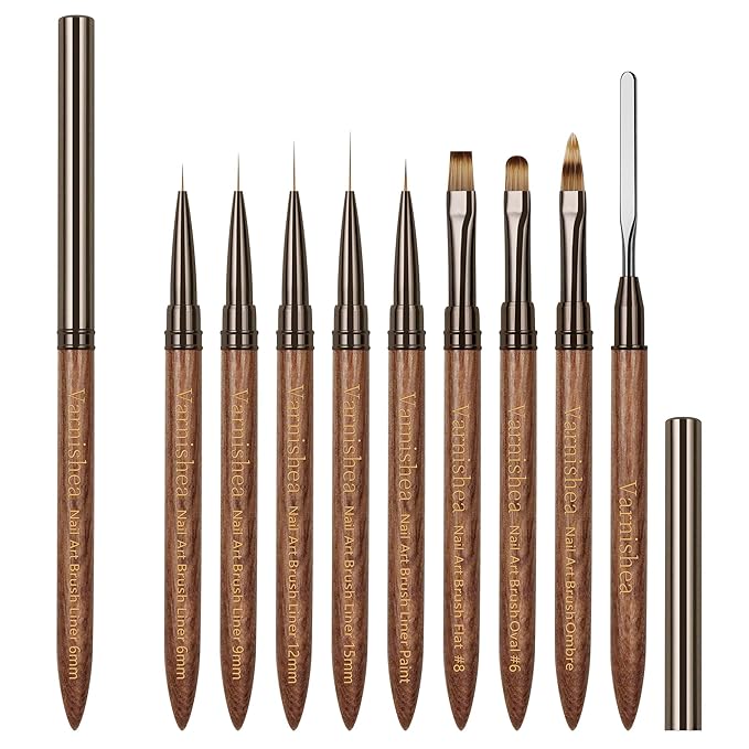 9Pcs Nail Art Brushes Sandalwood Handle Professional Gel Polish Art Nail 3D Art Nail Dotting Brush Pen for Manicure DIY Home SalonNails Detail Paint Brushes Miniature Paint Brushes Fine Detailing Set
