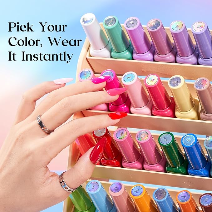 Beetles Valentines Gel Polish Set - 36 Color Spring Pastel Yellow Blue Pink Gel Polish Kit with Base Coat Glossy Matte Glitter Top Coat Soak Off UV LED Gel for Nail Art