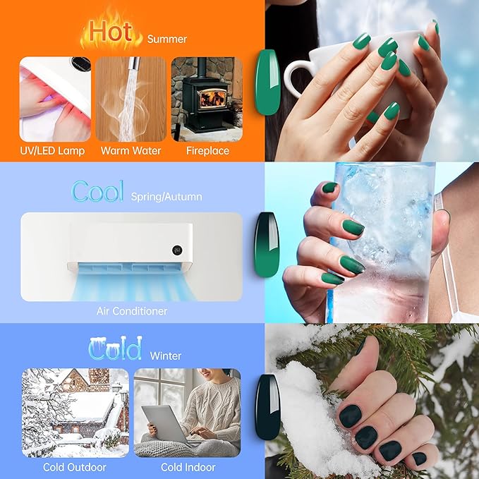 YTD Likomey Color Changing Gel Nail Polish,15ml Bright Green To Dark Green Mood Temperature Change Colors Ombre Thermal Salon Home Fall Winter Manicure UV Nails Varnish,WB09