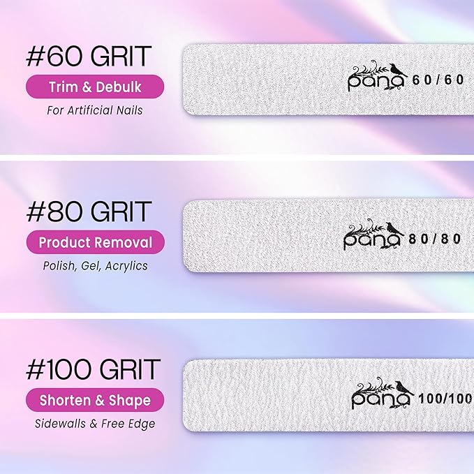 10PCS Jumbo Size PANA Professional Double Sided Nail Files - Zebra, 80/80 Grit - Emery Board Nail Buffering File Manicure Pedicure Nail Polisher Washable