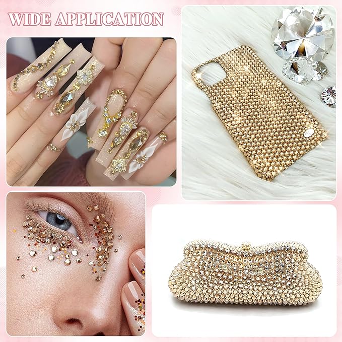 600PCS SS30/6mm Crystal Rhinestones (Golden Shadow/Champagne) with 2Pcs 10ml B7000 Jewelry Glue, Bedazzling Flatback Glass Rhinestones for Crafting, Gems Diomand for Tumbler Shoes Clothing Nail Art