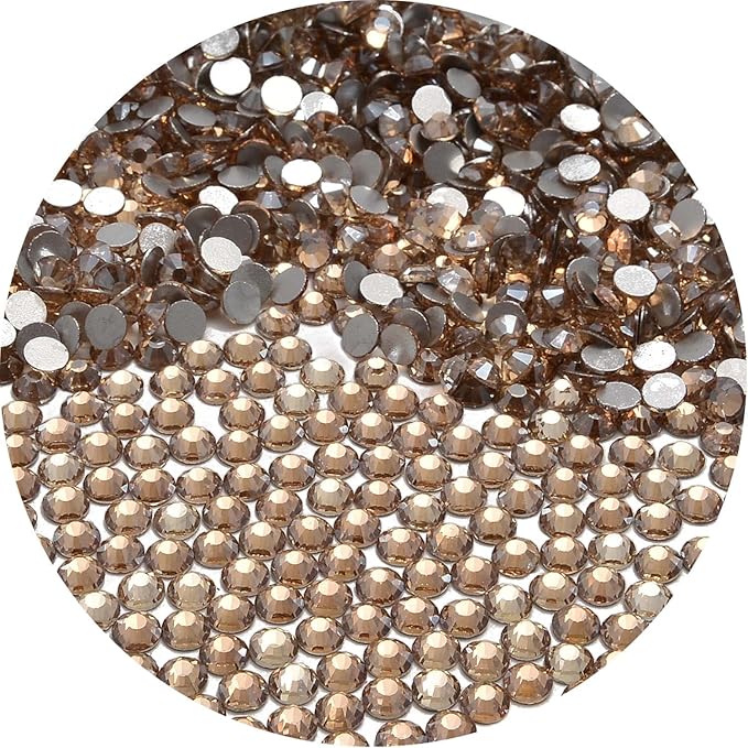 NCB 1500pcs Flatback Round Glass Nail Art Rhinestones Crystal for DIY Making Accessories Shoes, Clothes, Face Art, Bags, Manicure (Champagne, SS16 1500pcs)