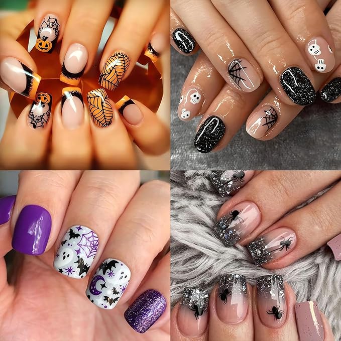 30 Sheets Halloween Nail Stickers 3D Self-Adhesive Pumpkin Nail Stickers for Nail Art Bat Skull Nail Art Stickers Ghost Nail Decals Holiday Nail Design Accessories for Women