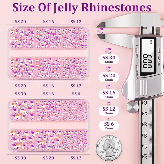 Resin Jelly Rhinestones for Crafting with B7000 Jewelry Glue, 2 Boxes Light Pink AB Flatback Crystals with 2Pcs 10ml Glue, Bedazzling Non Hotfix Gems for DIY Tumblers Clothing Shoes Manicure