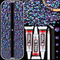 Resin Jelly Rhinestones for Crafting with B7000 Jewelry Glue, 1 Box Purplish Black AB Flatback Crystal with 3Pcs 10ml Glue, Bedazzling Non Hotfix Gems for DIY Tumblers Clothing Shoes Manicure