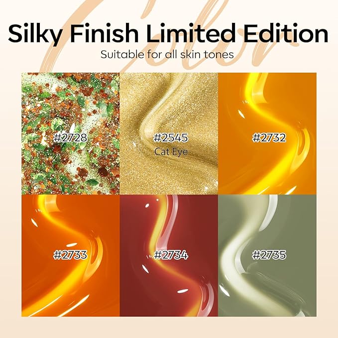 modelones Gel Nail Polish Set, 6 Colors Caramel Brown Orange Green Jelly Gel Polish Tortoise Yellow Gold Glitter Cat Eye Nail Polish with Magnet& Wooden Stick Soak Off LED DIY Gift