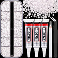 Resin Rhinestones for Crafting with B7000 Jewelry Glue, 1 Box White Flatback Crystals with 3Pcs 10ml Glue for Bedazzling Crafts DIY Nail Art Makeup，Non Hotfix Gems for Clothing Shoes