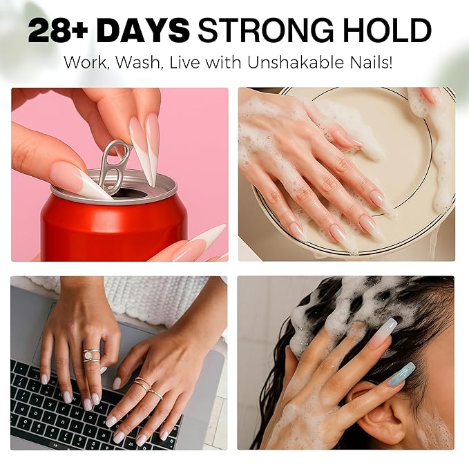 40ml Super Strong Nail Glue Soft Solid Gel Nail Glue for Press Ons Acrylic Nails, Mess Free, Lamp Curing Needed, Durable & Long-Lasting